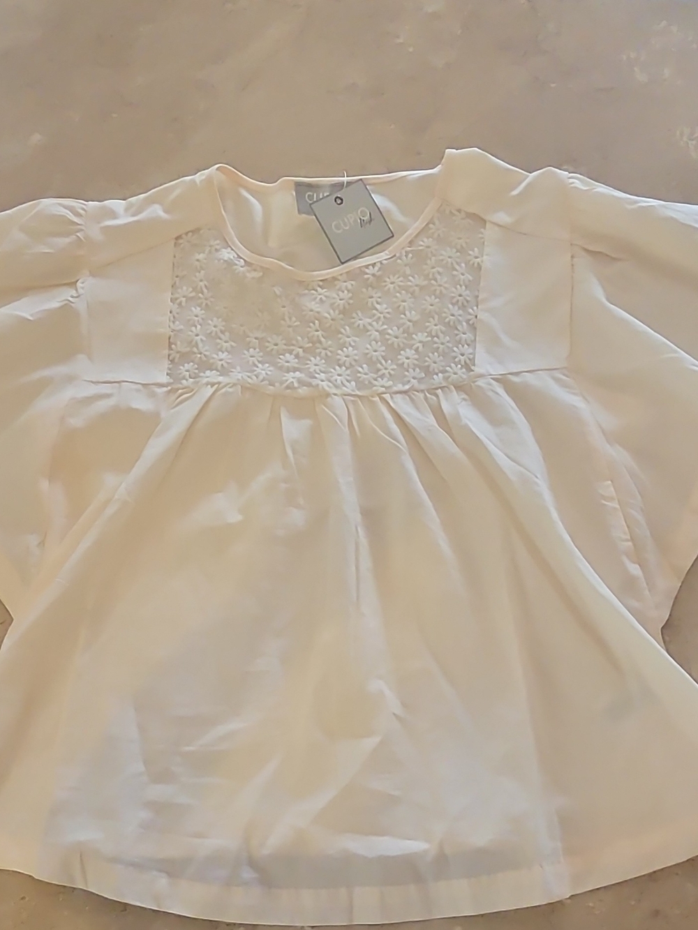 Cupio Cream Embroidered Yoke Short Sleeve Blouse